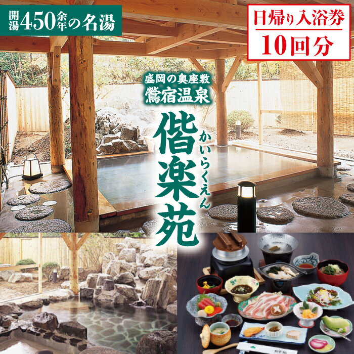 【ふるさと納税】 岩手鴬宿温泉 ホテル偕楽苑 日帰り入浴券 10回分 / 入浴券 おすすめ 露天風呂 大浴場 和風 日本情緒 自然豊 奥座敷 単純温泉 温泉入浴 旅行 レジャー 観光 ゆったり ゆっくり あったか 静か 美人の湯 リフレッシュ 休暇 温まる 岩手県 雫石町 温泉 送料無料