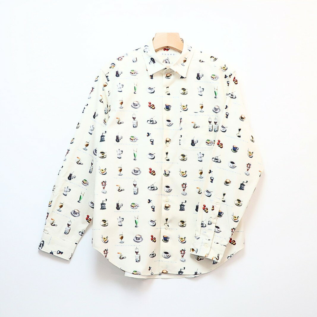 【ふるさと納税】CLOFT 綿100％長袖オリジナルプリントシャツ”憩い”喫茶店柄（C/#11オフホワイト） M 長袖 シャツ プリントシャツ オフホワイト デザイン おしゃれ 個性 上質 プレミアム こだわり ギフト プレゼント 贈り物 東京 新宿 0139-020-S07-1