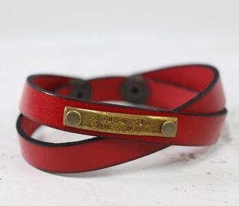 【格言メッセージがかっこいい レザーブレスレット】イタリアンレース 牛革 レザーカラー：赤 WL003 赤 ブレスレット