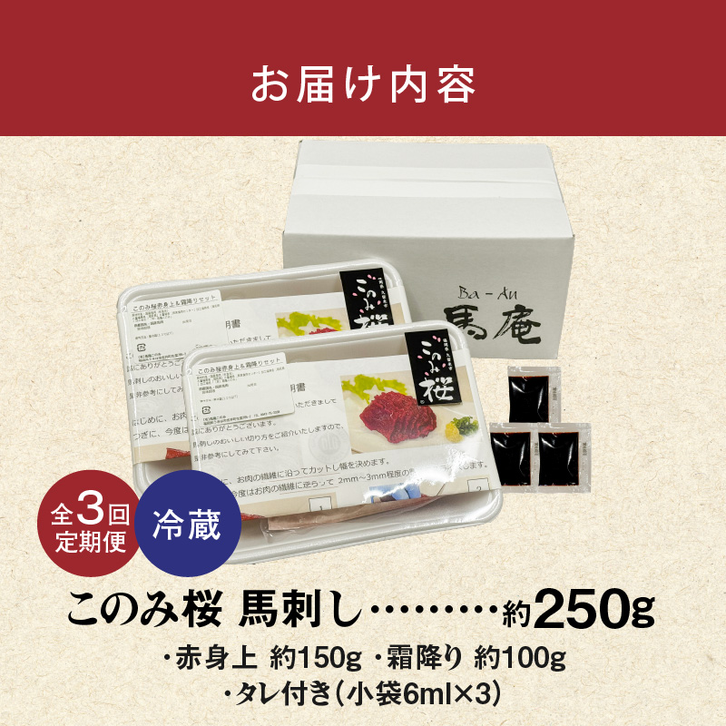 このみ桜　馬刺し　赤身上・霜降りセット　3回定期便_Tk035 赤身上･霜降りセット約250g×3回