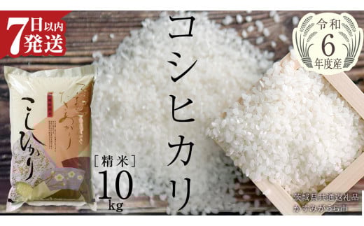  【 令和6年産 】  コシヒカリ 精米 10kg ( 10kg × 1袋 ) (茨城県共通返礼品 かすみがうら市) 米 ごはん もっちり 甘い コメ お米 白米 [EX009sa]