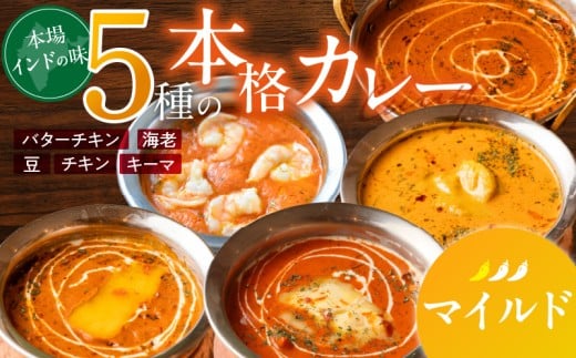 【マイルド】ビスヌ 本格カレー 5種_ビスヌ 本格 カレー 5種 バターチキン 豆 海老 チキン キーマ 各 1個 マイルド インドカレー スパイス こだわり インド 直輸入 Aランク できたて 冷凍 真空パック お取り寄せ 福岡県 久留米市 送料無料_Ca046-01
