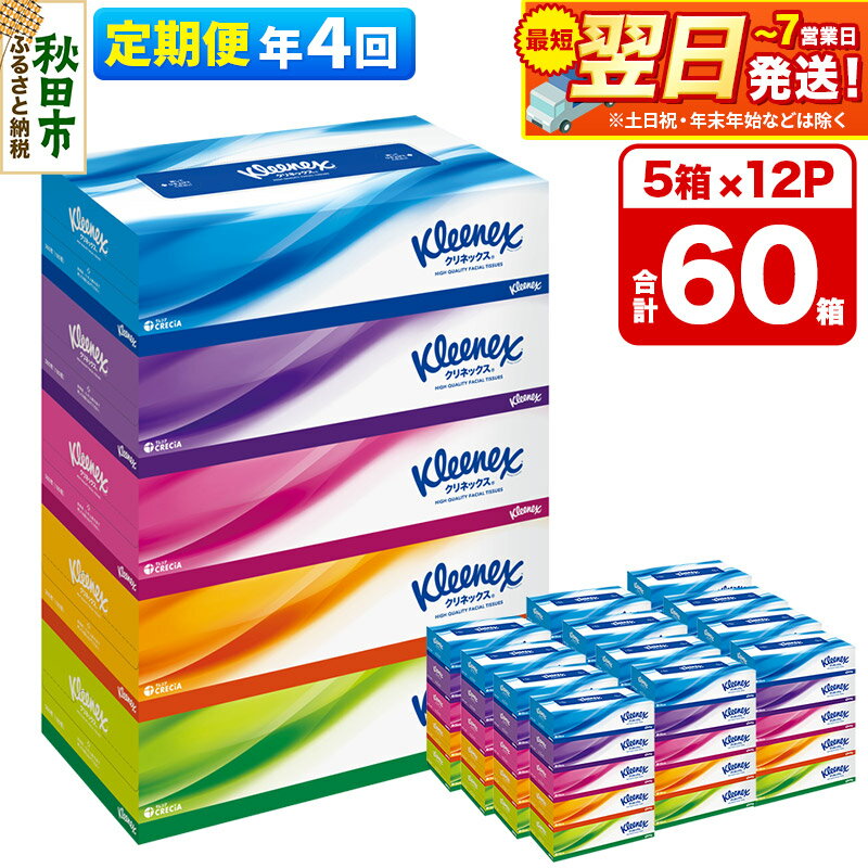 【ふるさと納税】《3ヶ月ごとに4回お届け》定期便 ティッシュ クリネックス ティシュー 5箱×12パック 最短翌日発送【レビューキャンペーン中】