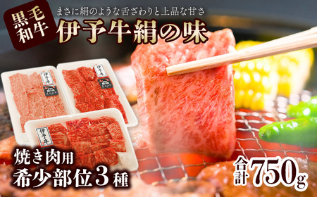 【希少部位】伊予牛絹の味 焼肉 おまかせ3種盛 250ｇ×3種類 (冷凍) ｜ 黒毛和牛 A4～A5