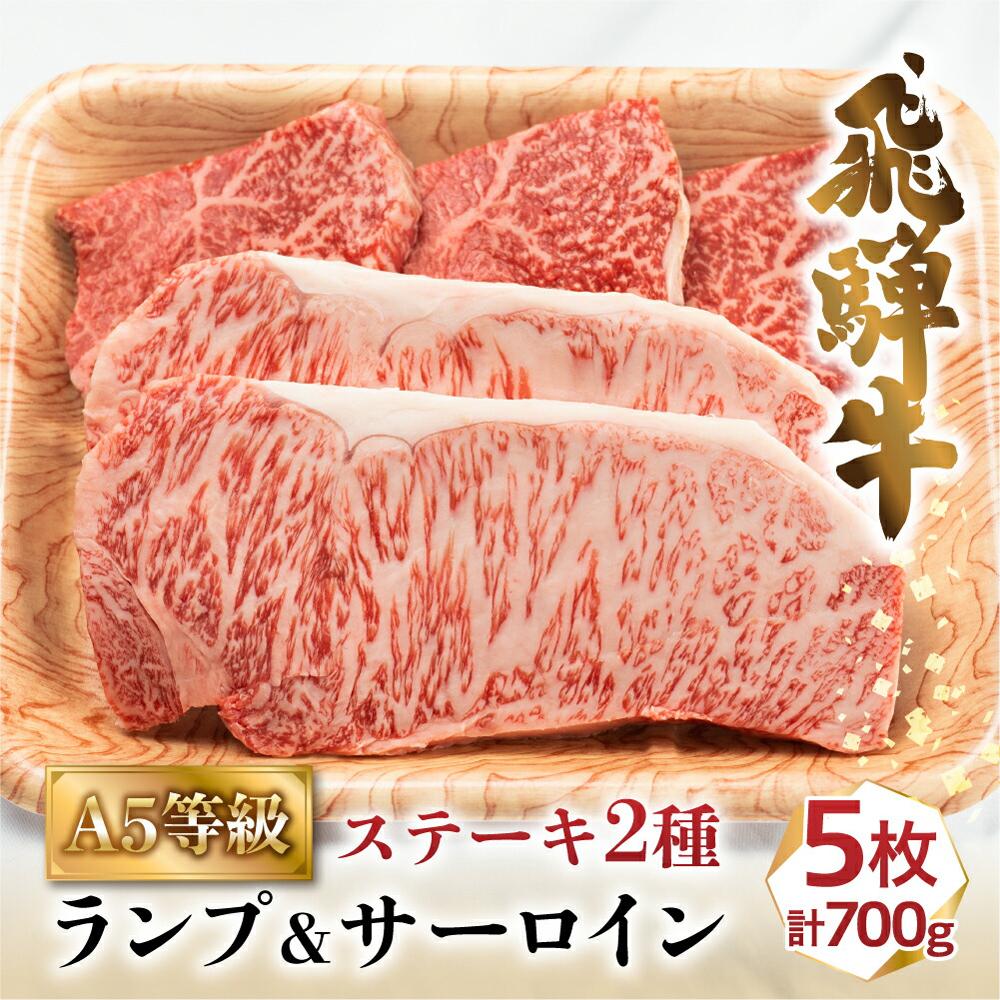 【ふるさと納税】A5等級 飛騨牛ステーキ 2種 700g（ランプ100g×3枚 サーロイン200g×2枚 計5枚）| 冷凍 化粧箱入 黒毛和牛 牛肉 肉 バーベキュー キャンプ 飛騨高山 肉の匠家 BV021