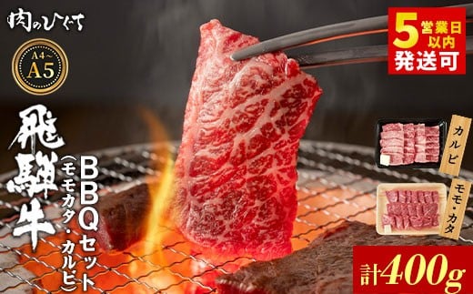 【12月発送】 飛騨牛 BBQセット（カルビ・モモカタ） 400g A5 A4 国産 牛 冷凍 和牛 牛肉 カルビ もも モモ カタ 肩 かた 豪華 ギフト 贈答 にく お肉 肉 東白川村 岐阜 飛騨 贅沢 霜降り 赤身 肉のひぐち
