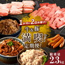 【ふるさと納税】 定期便 ＼1か月に2回お届け！！／ 牛 ＆ 豚 満喫 セット 総重量 2.3kg 牛肉 豚肉 おかず 国産 ビーフ ポーク 豚バラ 食品 お弁当 時短 レンチン 焼肉 バーベキュー BBQ 牛丼 豚丼 おすすめ お取り寄せ グルメ 小分け 人気 ミヤチク 宮崎県 都農町 送料無料