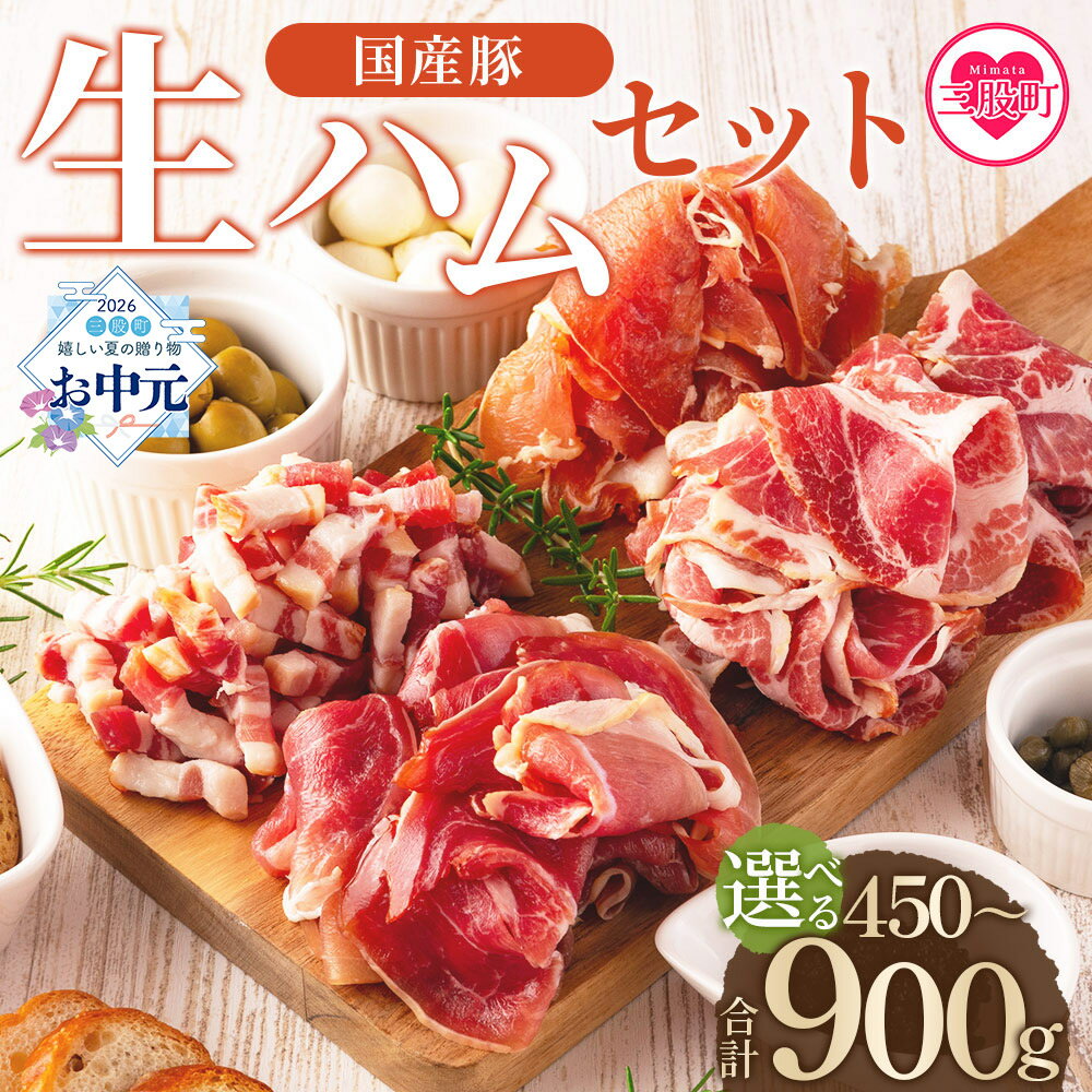【ふるさと納税】内容が選べる＜国産豚生ハムバラエティーセット(計450g/900g)＞ お中元 お歳暮 父の日 母の日 豚モモ 豚バラ 肩肉 スライス 切り落とし パンチェッタ 短冊 コッパスライス サラダ おつまみ 小分け 贈り物 高評価 夏ギフト 【MI270-pl】【株式会社プラス】