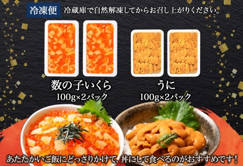 3374. 数の子・いくら醤油漬け 100g いくら イクラ 魚卵 うに ウニ チリ産 冷凍 雲丹 計200g 海鮮 海鮮丼 送料無料 北海道 弟子屈町