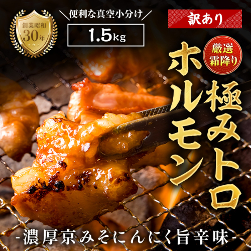 【訳あり】 霜降り 極みトロホルモン 1.5kg 京味噌にんにく旨辛味 秘伝のタレ付き 簡易包装 | 訳あり 訳アリ 国産 極トロホルモン 霜降り 京味噌にんにく ホルモン 冷凍 真空パック 家庭用 ホルモンうどん　八島丹山 京都 舞鶴