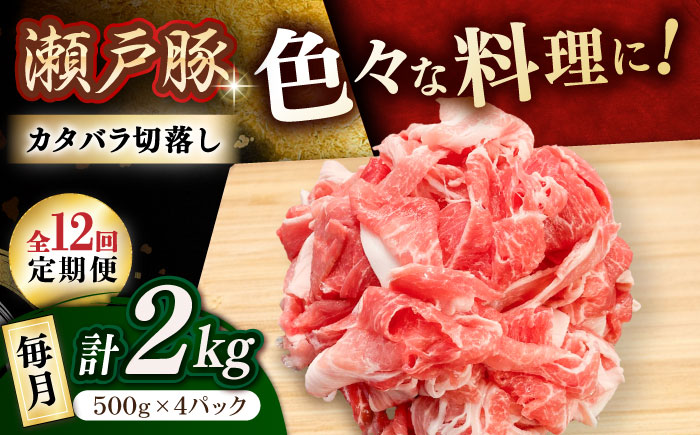 【12回定期便】瀬戸豚 カタバラ切落し 2kg / 豚肉 小分け 切り落とし / 瀬戸市 / 関屋精肉店 [BBBQ200]