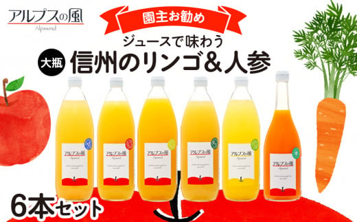 ジュースで味わう信州のリンゴ＆人参　園主お勧め 大瓶6本 [№5675-1210]