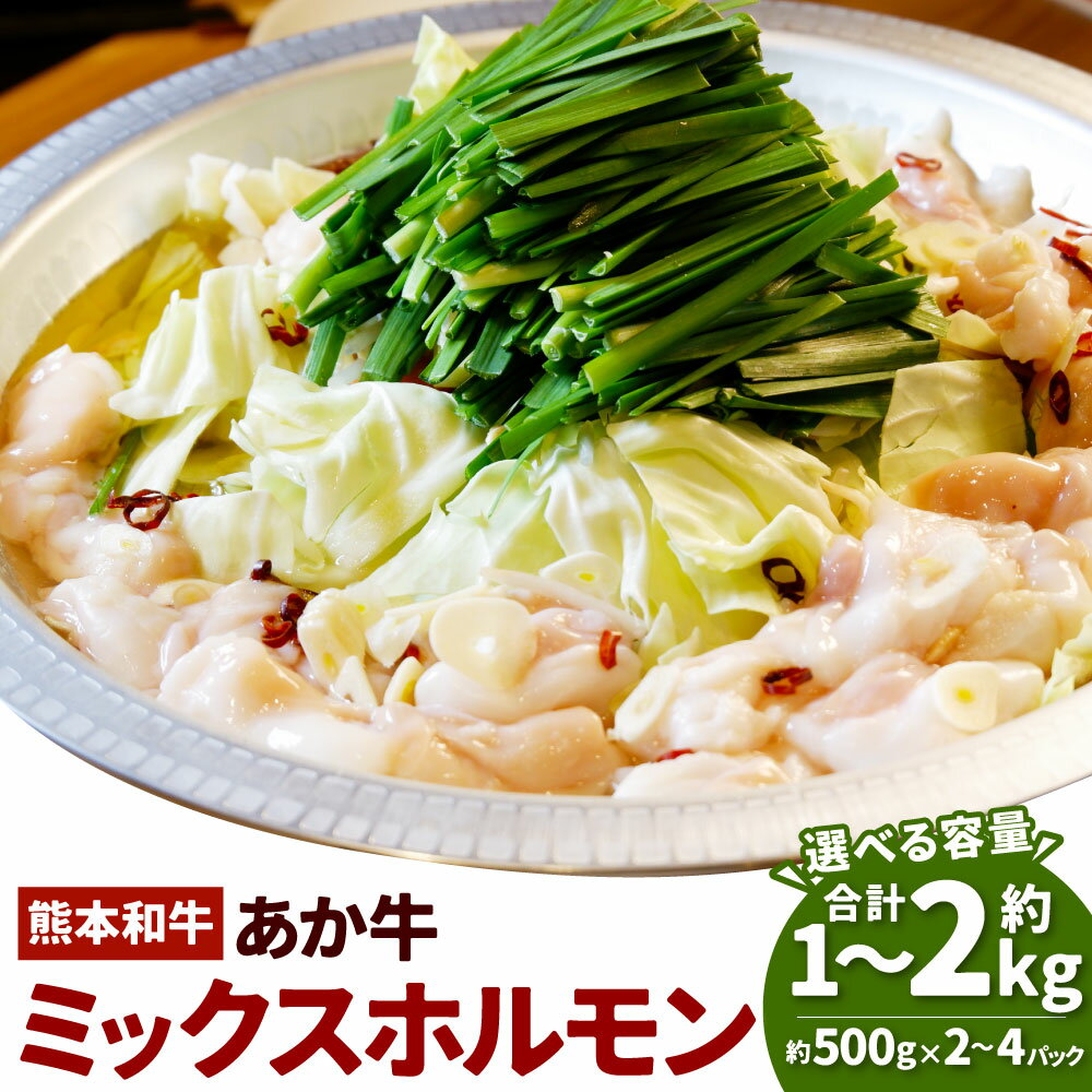 【ふるさと納税】＜選べる内容量＞あか牛ミックスホルモン 計1kg（500g×2パック）・計2kg（500g×4パック） 4種類 牛肉臓 小腸 大腸 センマイ 赤センマイ アカセンマイ 和牛 牛肉 お肉 褐毛和種 セット 詰め合わせ もつ鍋 冷凍 熊本県産 国産 九州 熊本県 湯前町 送料無料