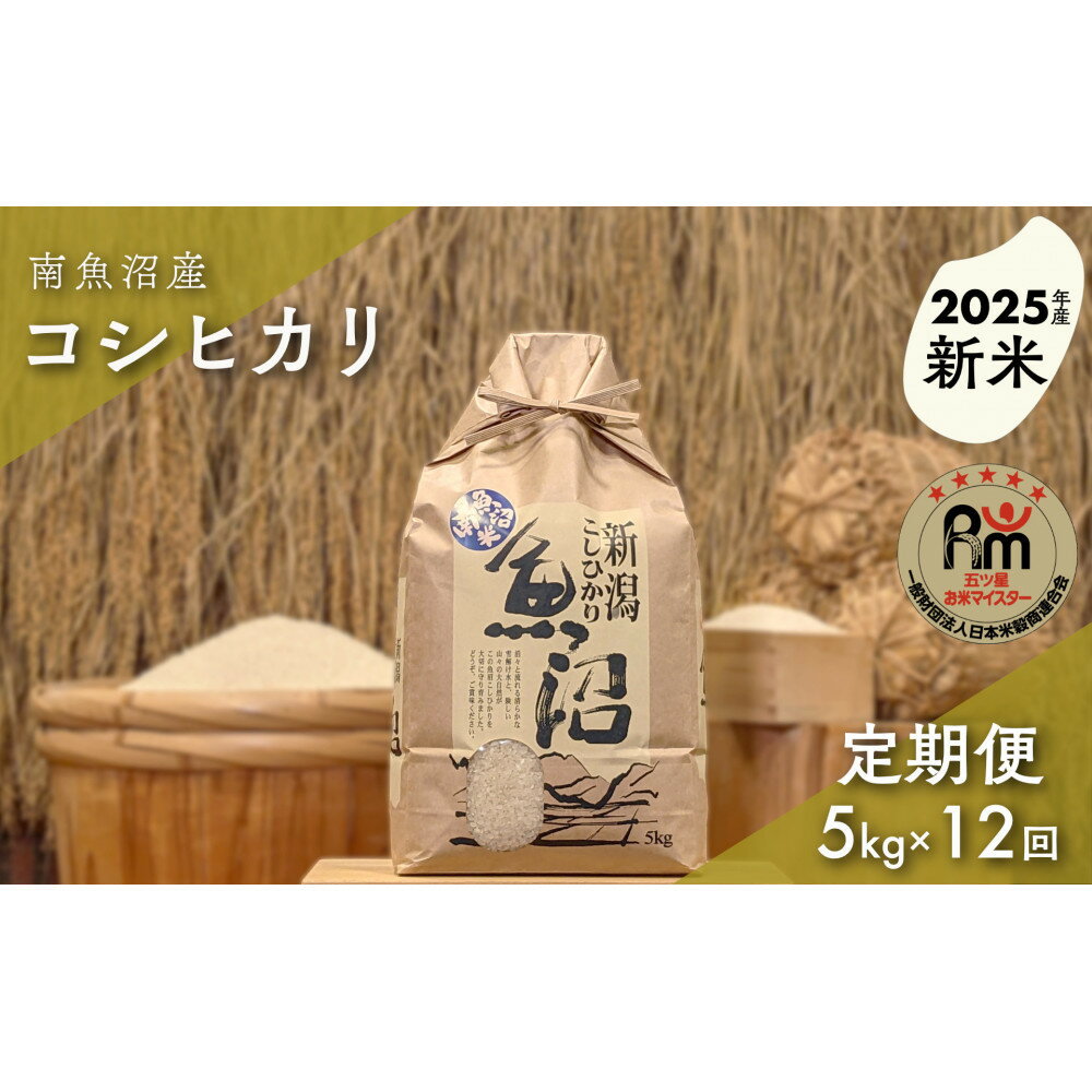 【ふるさと納税】【新米】令和7年産「五つ星お米マイスター」の南魚沼産コシヒカリ　精米5kg×12回（毎月定期便） | お米 こめ 白米 新之助 食品 人気 おすすめ 送料無料 魚沼 南魚沼
