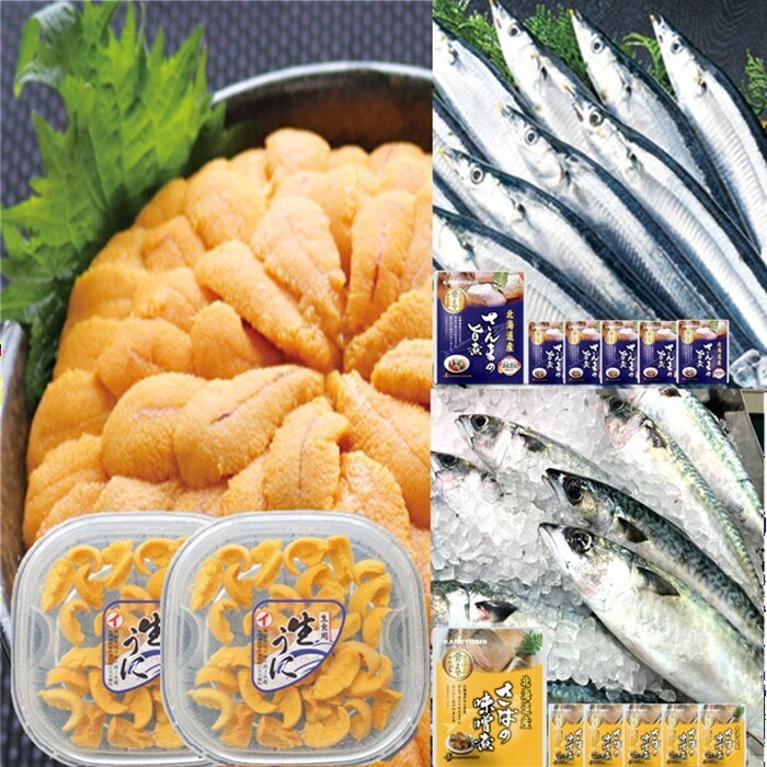 【ふるさと納税】エゾバフンウニ塩水パック約60g～70g×2P・さんま旨煮×6P・さば味噌煮×6P[10月下旬以降発送] B-71030