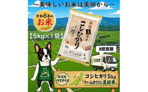 【令和8年産新米】【2か月定期便】阿賀野市産 コシヒカリ 「ファームホリコシ美田米」 5kg×2回  白米 精米 新潟県 米 こめ コメ 10月上旬頃より発送開始予定 3H05023