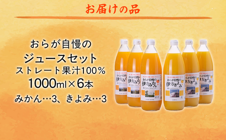 【愛媛県産】おらが自慢のジュースセット（1000ml×6本/みかん3、きよみ3） ストレート果汁100％ 無添加・無着色 【ふるさと納税 人気 おすすめ ランキング みかん ミカン 蜜柑 ゼリー 清見