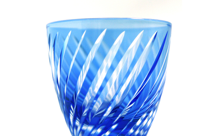 浅草切子 KANA KURITA「ぐい呑 滝縞斜め 青藍/金赤」ペアセット 木箱入り