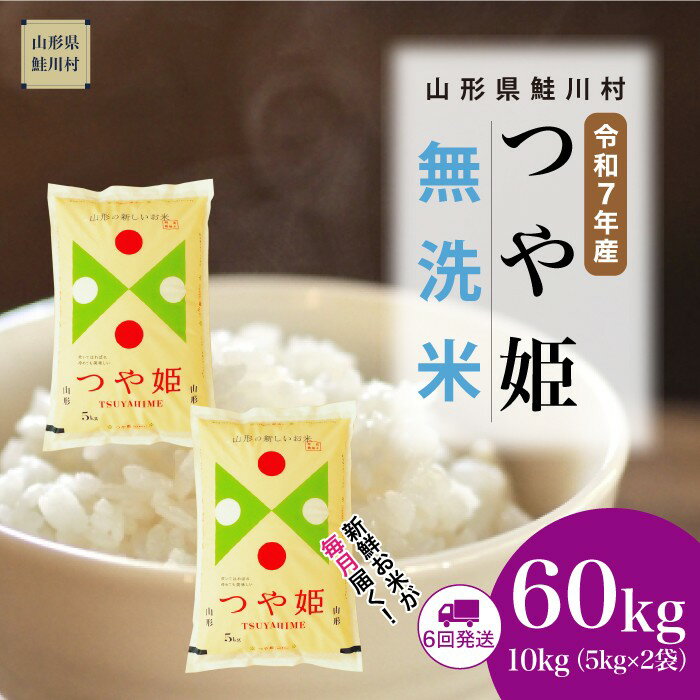 【ふるさと納税】＜令和7年産米＞ 鮭川村 特別栽培米 つや姫 【無洗米】 定期便 60kg （10kg×1ヶ月間隔で6回お届け）
