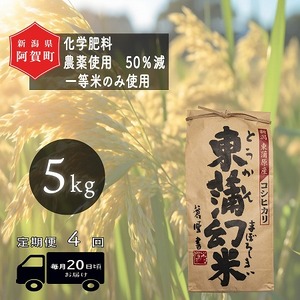 《先行予約》＜定期便4回＞ 米 5kg 新潟県産 コシヒカリ 「東蒲幻米」 令和6年産 特別栽培 奥阿賀 5kg × 1袋  | 白米 精米 こしひかり 送料無料 お取り寄せ お米 最高金賞受賞 ※2024年10月中旬頃より順次発送