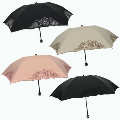 ふるさと納税 田原本町 レディース 晴雨兼用3つ折り傘 遮光 ローズ刺繍 スカラ刺繍 581602 ブラック×ブラック |  | 01