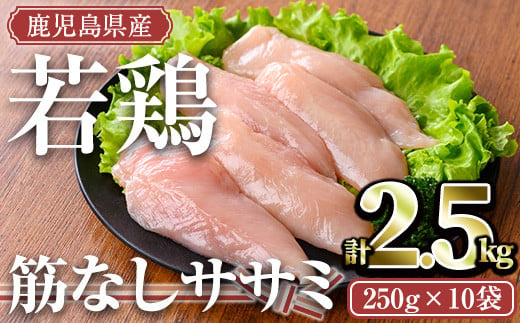 
鹿児島県産若鶏 筋なしササミ(計2.5kg・250g×10袋) 小分け 冷凍 ささみ【TRINITY】A464-v02
