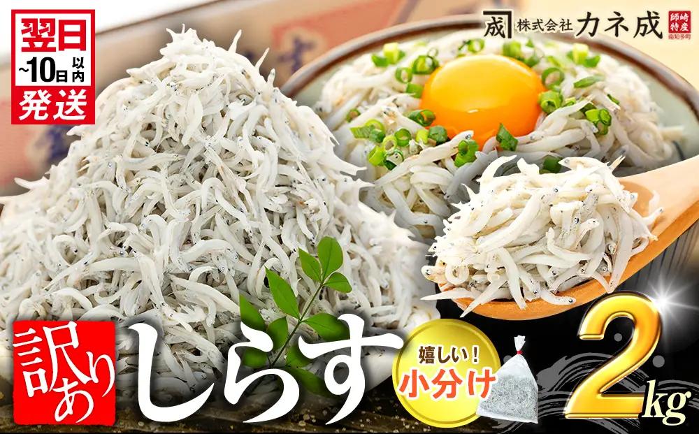 訳あり 釜揚げ しらす 2kg (200g×10袋) 小分け 減塩 無添加 無着色 冷凍 愛知県 南知多町 ご飯 ごはん 丼 料理 国産 カネ成 シラス 人気 おすすめ シラス しらす しらすごはん 