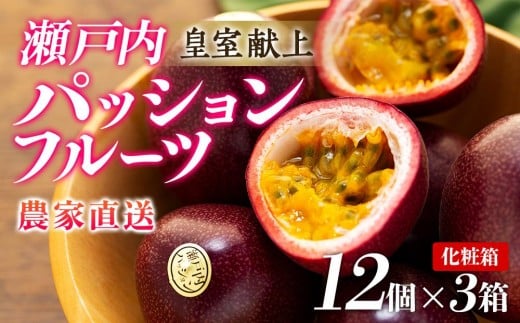 
            【2026年発送 先行受付】パッションフルーツ 化粧箱12個入り×3箱 計36個【武富農園】【果物 くだもの 食品 パッションフルーツ 南国 トロピカルフルーツ 美味しいフルーツ 自然の恵み フルーツギフト 新鮮フルーツ 国産フルーツ 健康志向 果汁たっぷり 夏の味覚 果物詰め合わせ 季節の果物 贈り物  鹿児島県 奄美大島 瀬戸内町】
          