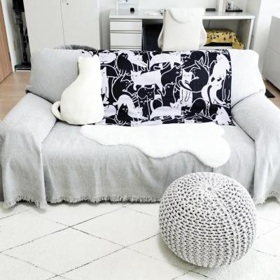 ふるさと納税 京都市 【三陽商事】地域猫活動　綿三幅両面ふろしき(キャットパズル/ブラック×コスモス色) |  | 01