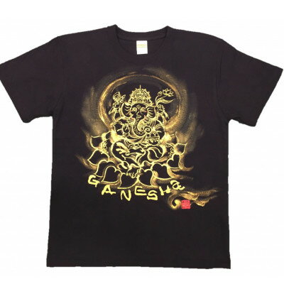 【ふるさと納税】手描きTシャツ 仏画 ガネーシャ 黒 (半袖 Mサイズ)【1615516】