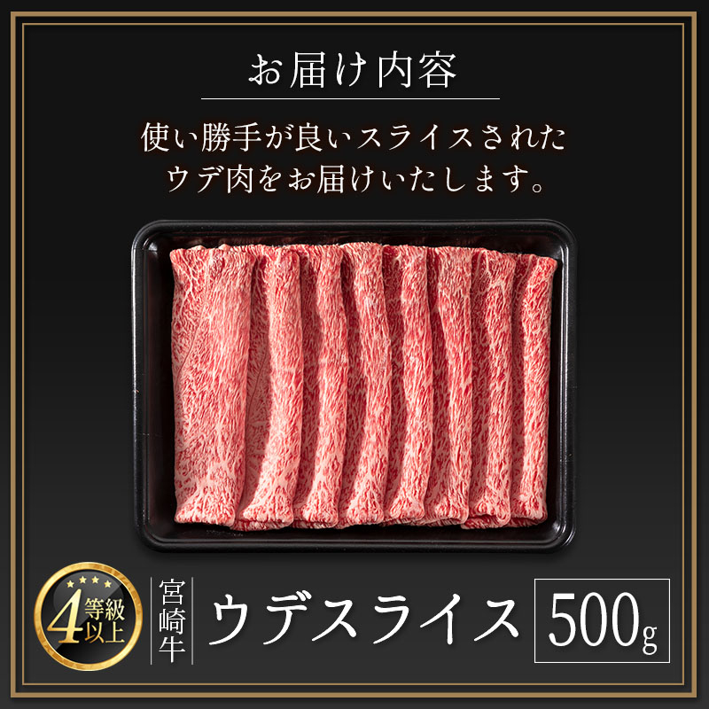 ＜肉質等級4等級＞宮崎牛 ウデスライス 500g 国産 肉 牛肉 ご飯 おかず すき焼き 牛丼 お弁当【B531-24-30】_イメージ4