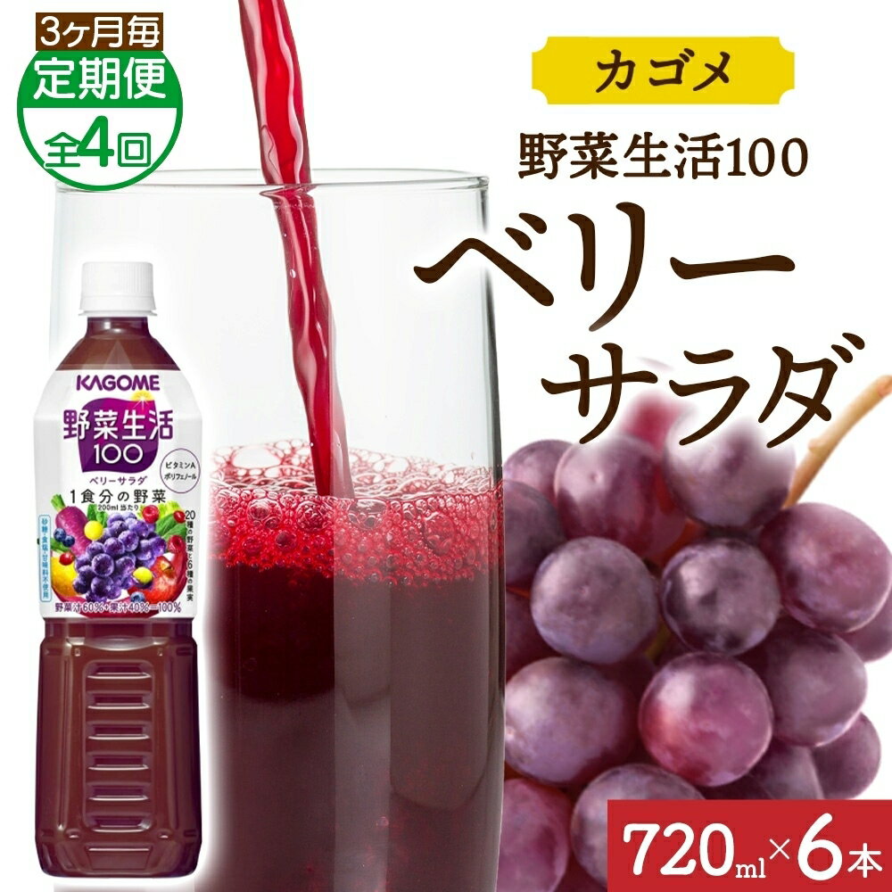【ふるさと納税】 【定期便】3ヵ月毎全4回野菜生活100 ベリーサラダ 720mlPET 栃木県 那須塩原市 ペットボトル 野菜 果実 ベリー ミックスジュース β-カロテン フルーティー 紫野菜 KAGOME 送料無料
