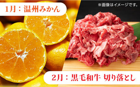【4回定期便】肉と果物 定期便 熊本のうまかもん [ZZZ003]  フルーツ定期便 果物 くだもの 果物定期便 くまもと黒毛和牛 九州 和牛 ステーキ 切り落とし フルーツ お肉