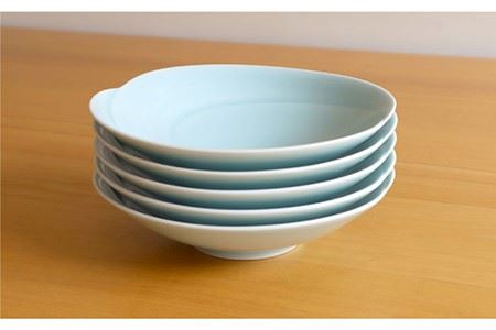 【白山陶器】【グッドデザイン賞受賞】ともえ浅鉢（中）青白釉 5枚セット 食器 皿 【波佐見焼】[TA105] 波佐見焼