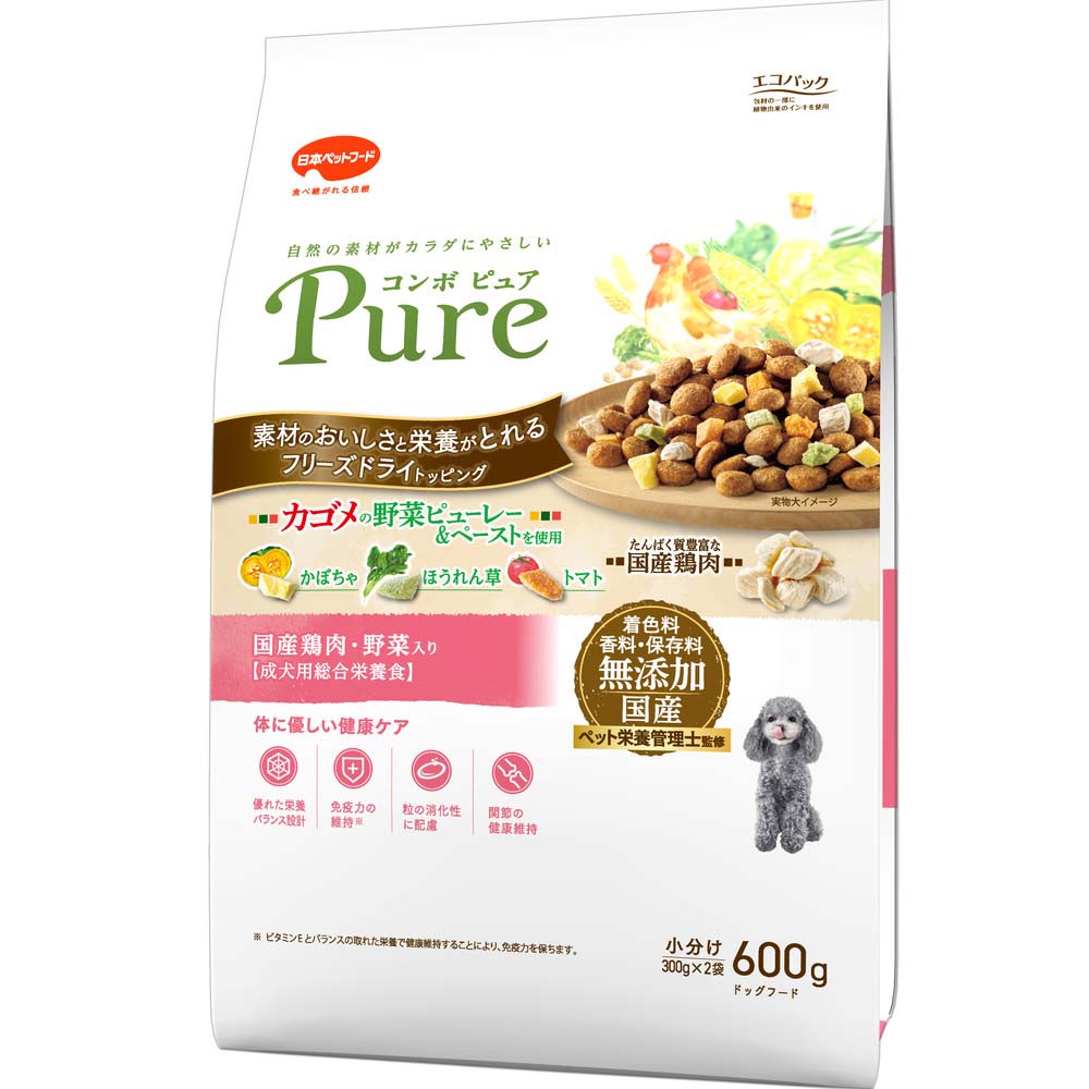 コンボ ピュア ドッグ 国産鶏肉・野菜入り 600g ｘ12(ケース単位) ドッグフード