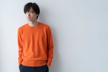 ラウンドネックプルオーバー度詰（キャロット）男性用サイズ:S(40)≪白田のカシミヤ≫ sr00022-ca-m-s