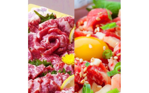 熊本 馬刺し 霜降り (大トロ) 約500g+ 馬肉ユッケ 約500g 合計約1kg / 馬刺 ばさし バサシ 霜降り しもふり 馬肉 桜肉 大トロ ユッケ セット【くまもと食彩の力】[AYAN008]