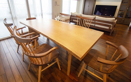 No.1194 水楢1枚板 テーブル 府中家具 土井木工 ／ 家具 机 テーブル リビング 居間 ミズナラ 1枚板 高級感 シンプル 日本製家具 国産家具 広島県