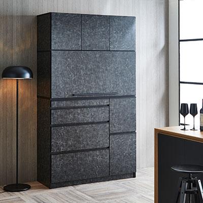 ふるさと納税 大川市 食器棚 レンジ台 ナポリスライドアップ扉タイプ 幅120【カラー:ストーンブラック】 |  | 01