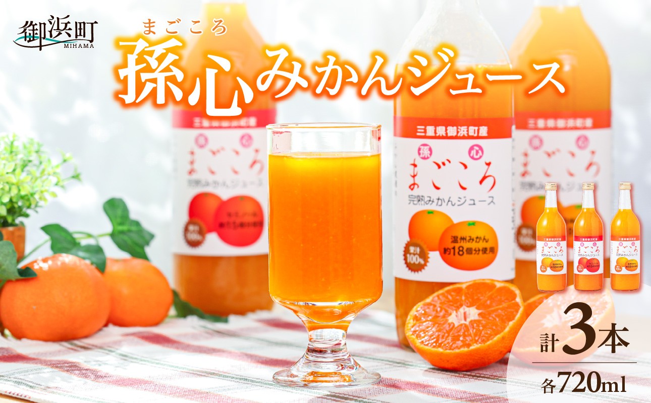
            御浜柑橘の孫心みかんジュース【果物 フルーツ みかん みかんジュース オレンジジュース ジュース セット 詰め合わせ 3本 まごころ 三重県 御浜町】
          