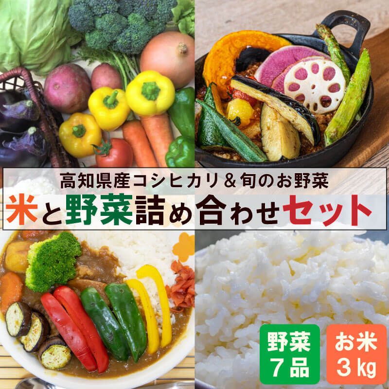【ふるさと納税】 新米 野菜 セット 8月末から順次発送 高知県産 コシヒカリ 3kg 野菜 7品以上 新鮮 旬 季節 米 白米 精米 須崎 高知 NPO006_2x