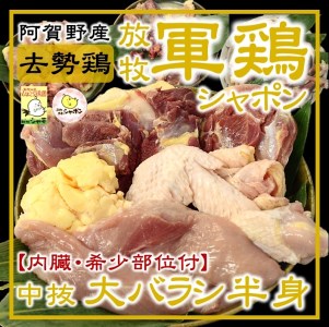 軍鶏シャポン（去勢鶏）大バラシ半身セット【内臓・希少部位付】 1R07031