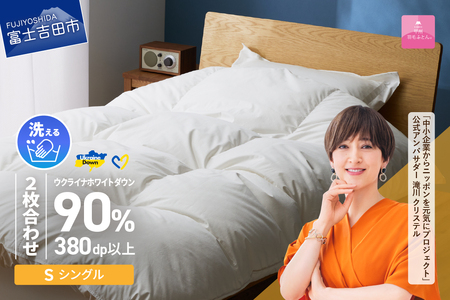 【 甲州 羽毛 2枚合わせふとん 】 手洗いできる ウクライナホワイトダウン 90% ホワイト（ シングル )  ふとんカバー付 羽毛布団 シングル 掛け布団 洗える寝具 回収キット付き