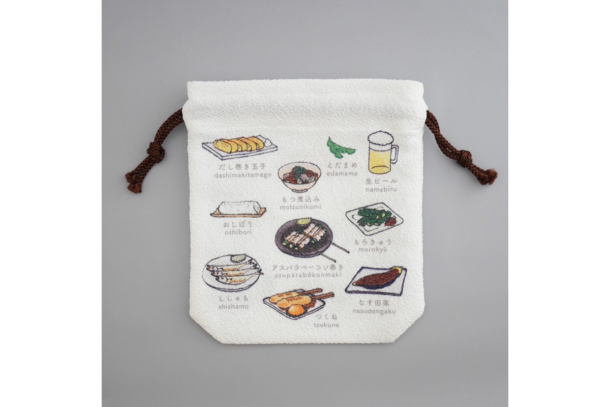 丹後ちりめん　にほんご巾着「izakaya（居酒屋）」 サイズ：約13.5cm×17.5cm