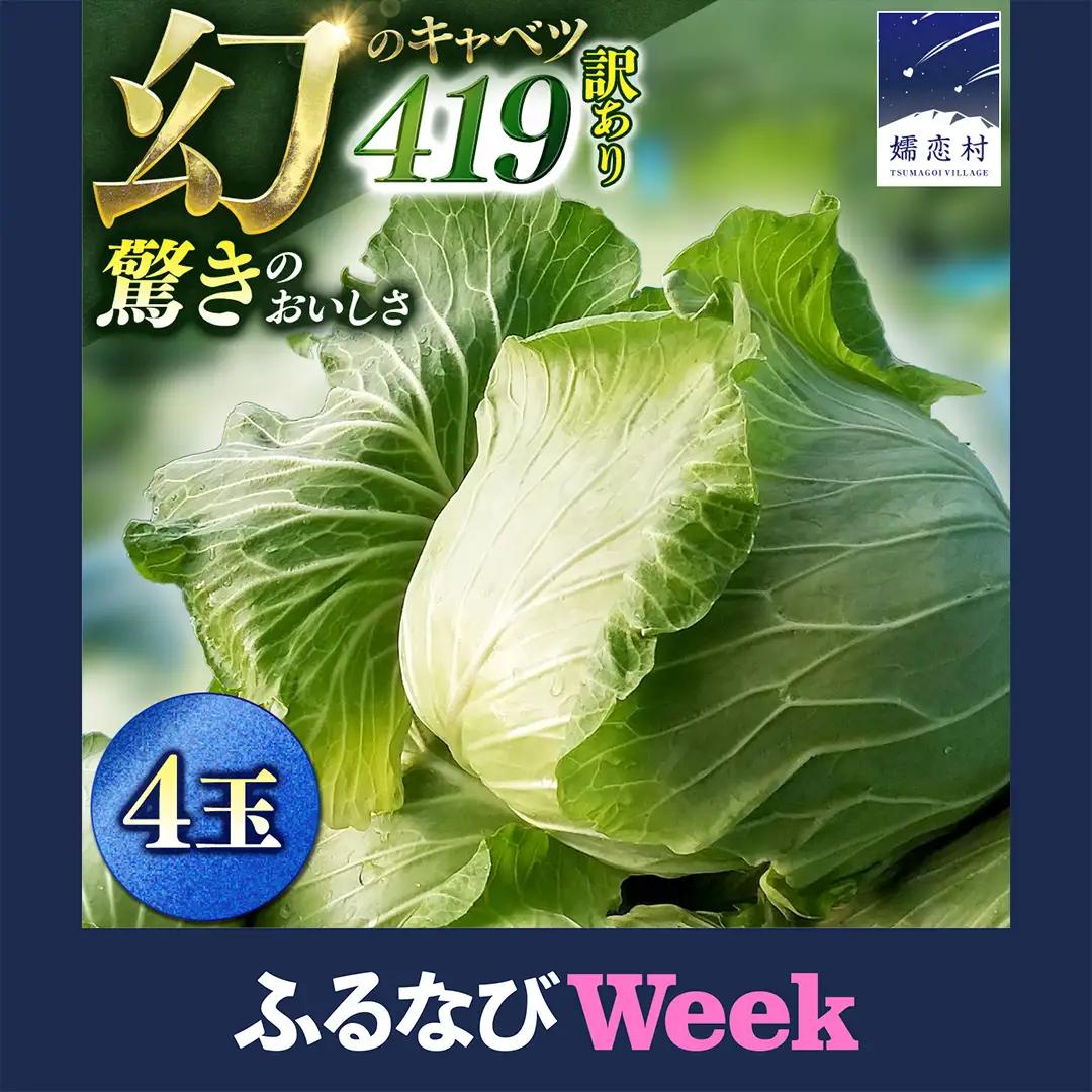 【ふるなびWEEK対象】＜レビューキャンペーン開催中＞【7月中旬発送開始】訳あり まぼろしの419キャベツ 4玉 [AL006tu] 