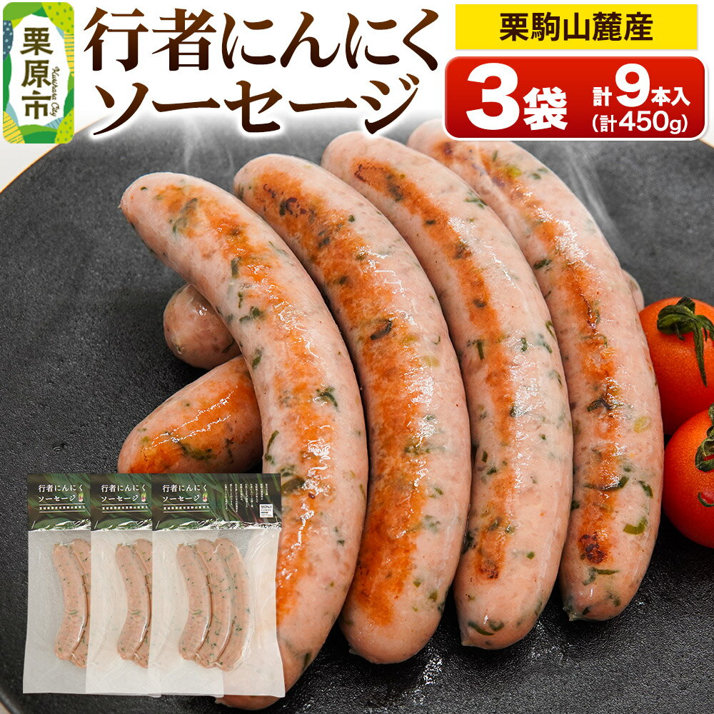 【ふるさと納税】栗駒山麓産行者にんにくソーセージ (3本入) 150g×3袋 計450g