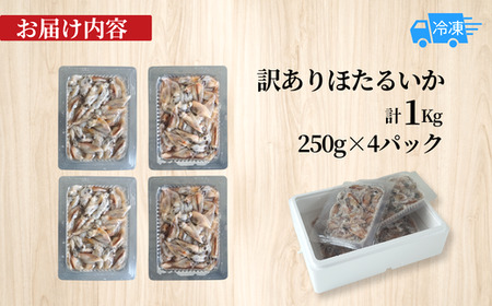 訳あり ほたるいか 小分け 250g×4パック 1kg  【先行予約】令和6年4月以降発送予定 ホタルイカ いか イカ 生ほたるいか 便利 冷凍 兵庫県 香住産 家飲み 珍味 海鮮 刺身 刺し身 生食