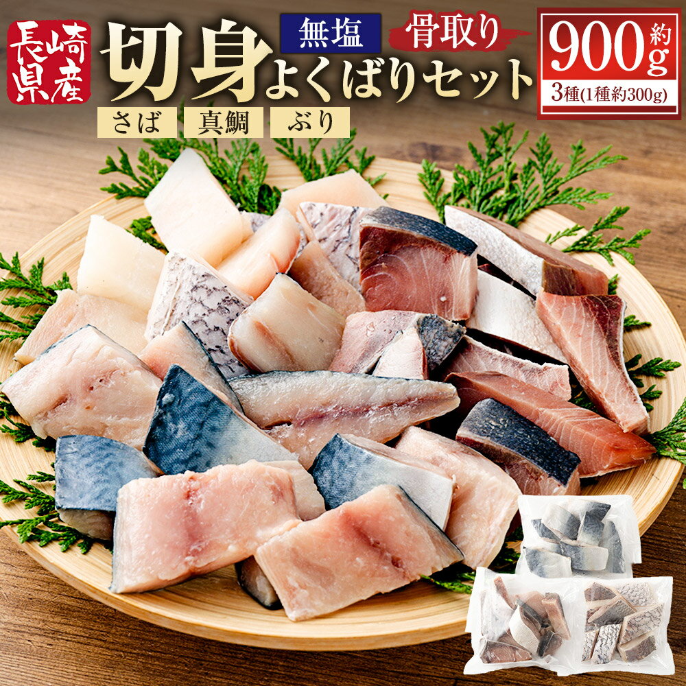 【ふるさと納税】【骨取り】切身よくばりセット（無塩） 計約900g（約30g×10切×3魚種） さば・鯛・ぶり さば サバ 鯖 真鯛 マダイ タイ 鯛 ぶり ブリ 鰤 切身 切り身 魚介類 水産物 食べ比べセット 焼き物 煮付け 揚げ物 冷凍 国産 九州 長崎県 長崎市 送料無料