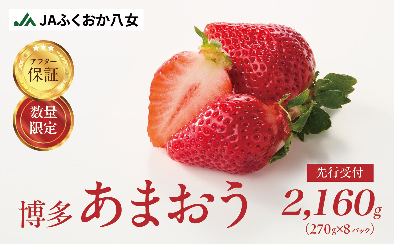 
            【先行受付 2026年2月発送開始】博多あまおうＧ約270g×8パック｜ＪＡふくおか八女 あまおう いちご 苺 イチゴ フルーツ 果物 くだもの 人気  旬 福岡県産 大粒 アフター補償 数量限定 期間限定 産地直送 グランデ 福岡県 八女市
          