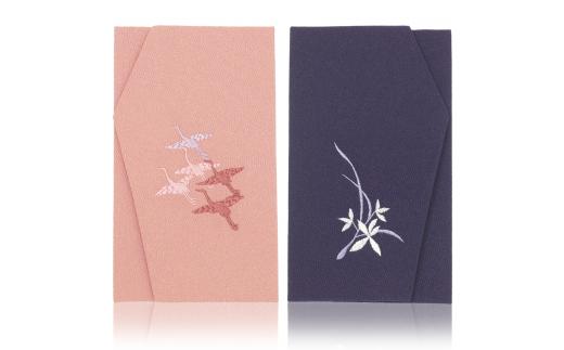 A312　慶弔刺繍ふくさセット（多鶴）ピンク/紫(左開き）